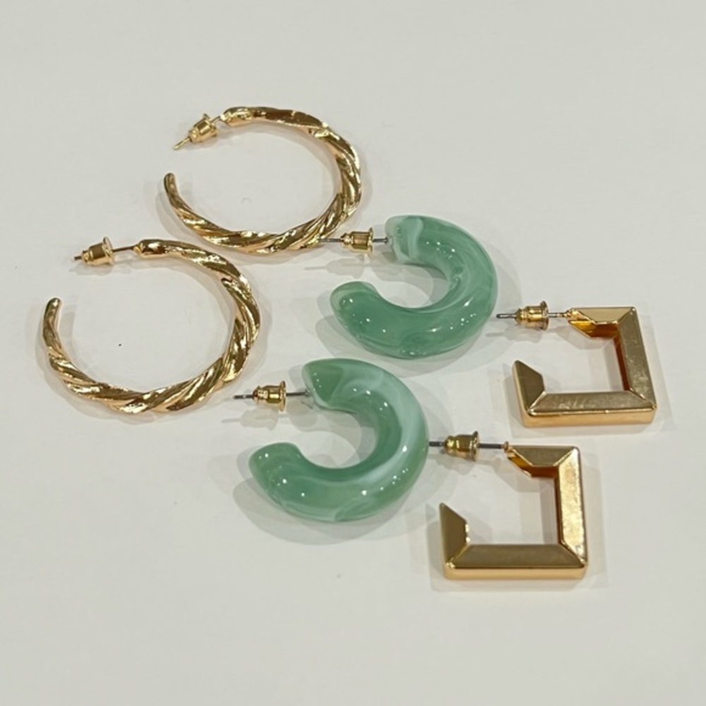 NEW 3 pcs earring set gold hoop earrings‎